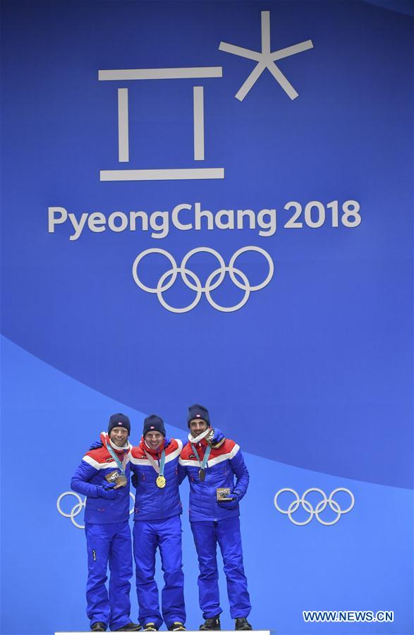 (SP)OLY-SOUTH KOREA-PYEONGCHANG-CROSS COUNTRY SKIING-MEN'S 15KM+15KM SKIATHLON-MEDAL CEREMONY