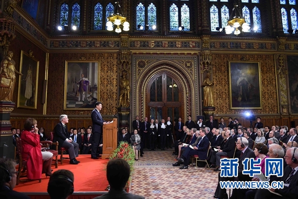 10月20日，国家主席习近平在英国议会发表讲话。 新华社记者 张铎摄 